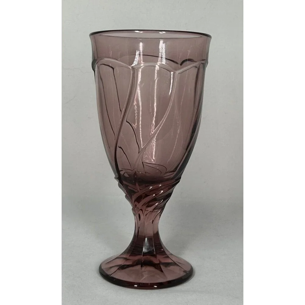 VTG 1 Noritake SWEET SWIRL Cranberry Plum Colored Goblet Glass 7 3/8